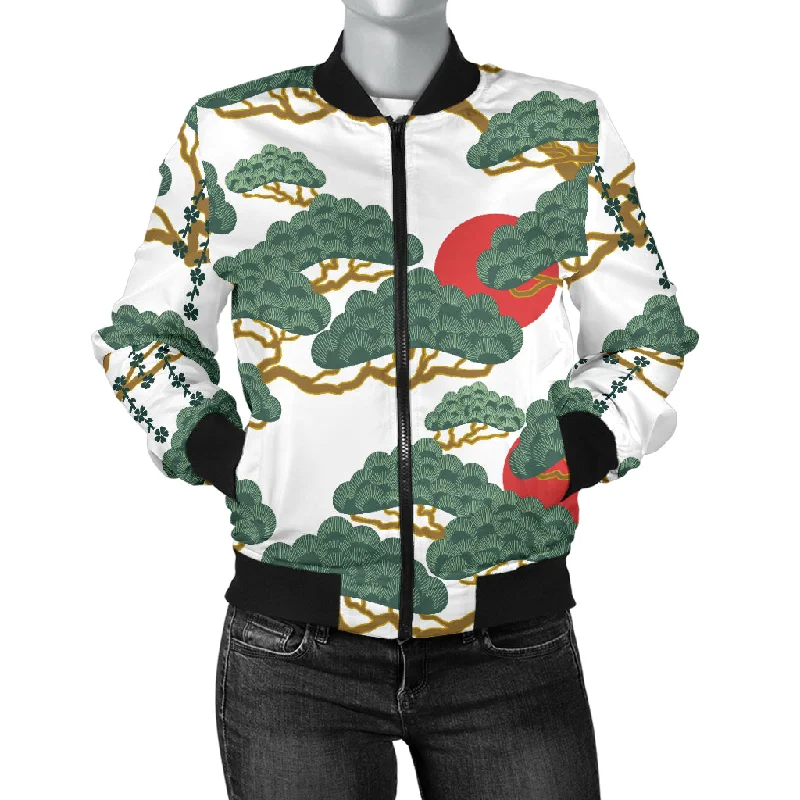 Bonsai Red Sun Japanese Pattern Women'S Bomber Jacket