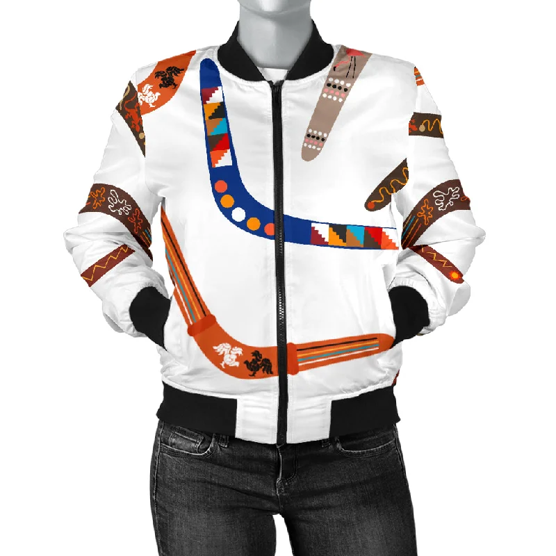 Boomerang Australian Aboriginal Ornawomen'St Pattern Women'S Bomber Jacket