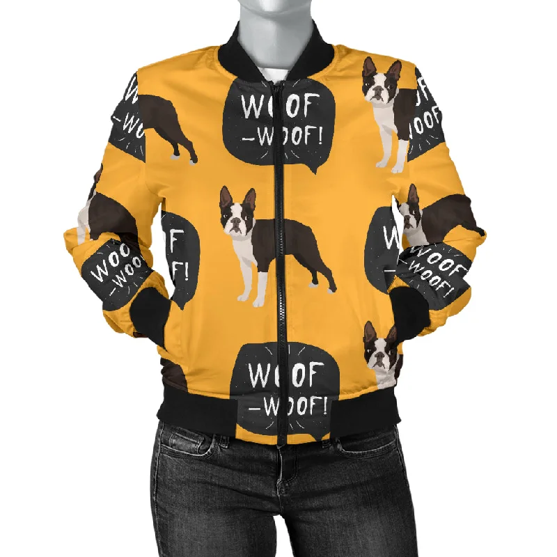 Boston Terrier Design Pattern Women'S Bomber Jacket