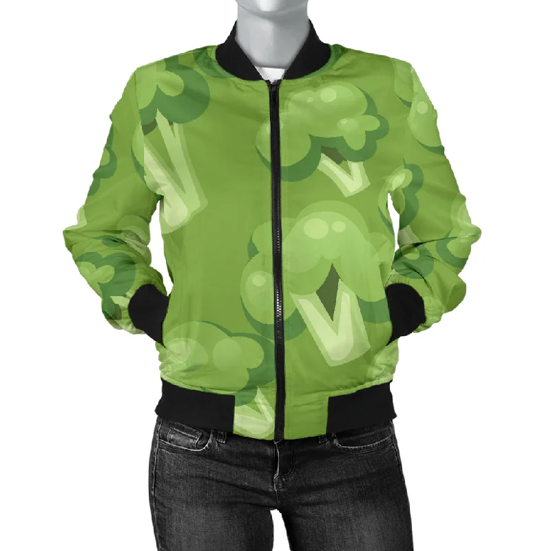 Broccoli Pattern Green Background Women'S Bomber Jacket