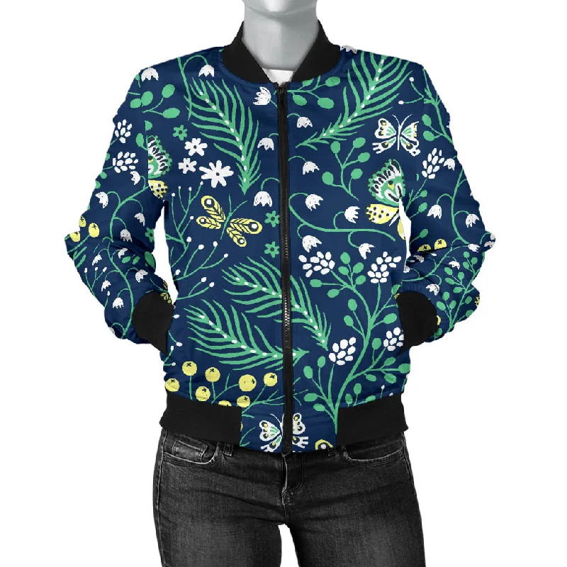 Butterfly Leaves Pattern Women'S Bomber Jacket