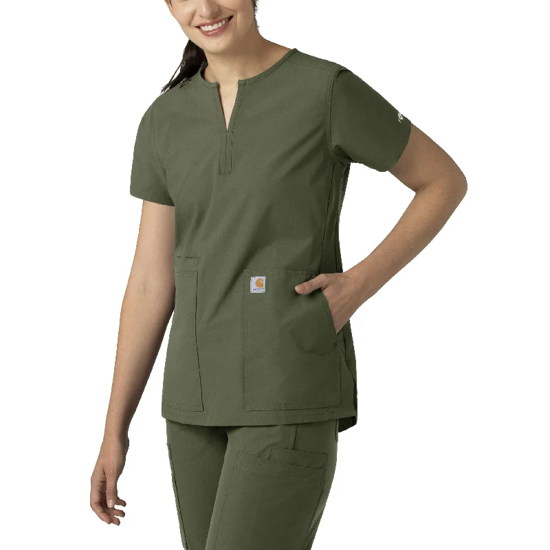 Carhartt Force Essentials Women's Notch Neck Tunic Scrub Top - Olive