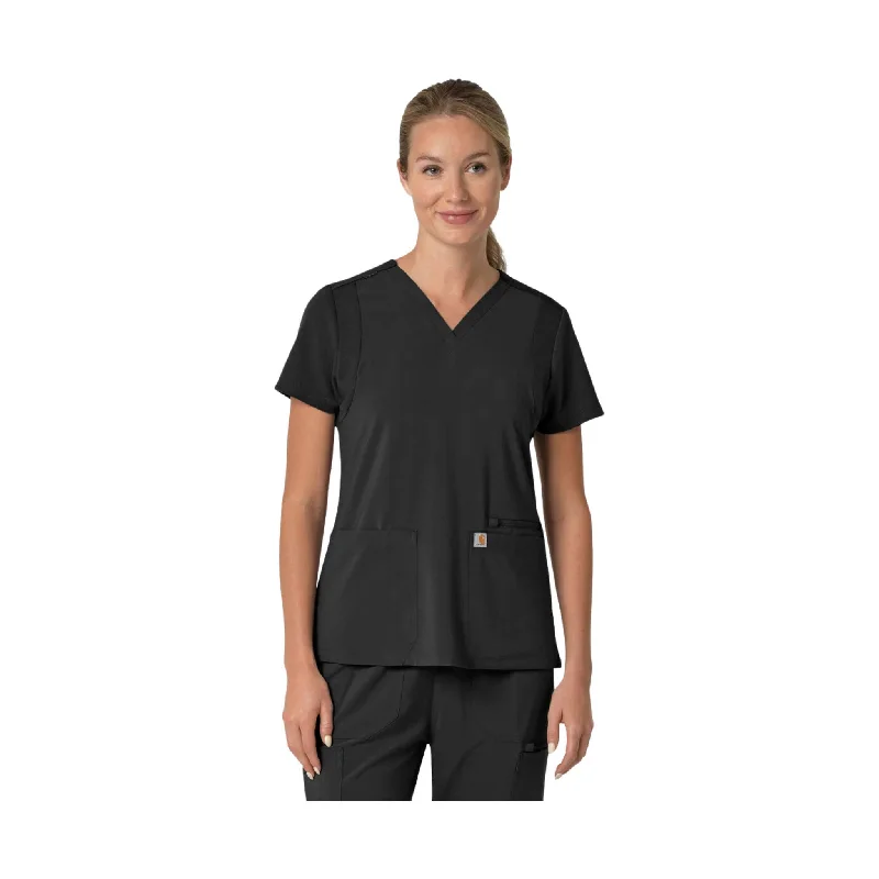 Carhartt Women's Force Cross Flex Panel V Neck Scrub Top - Black