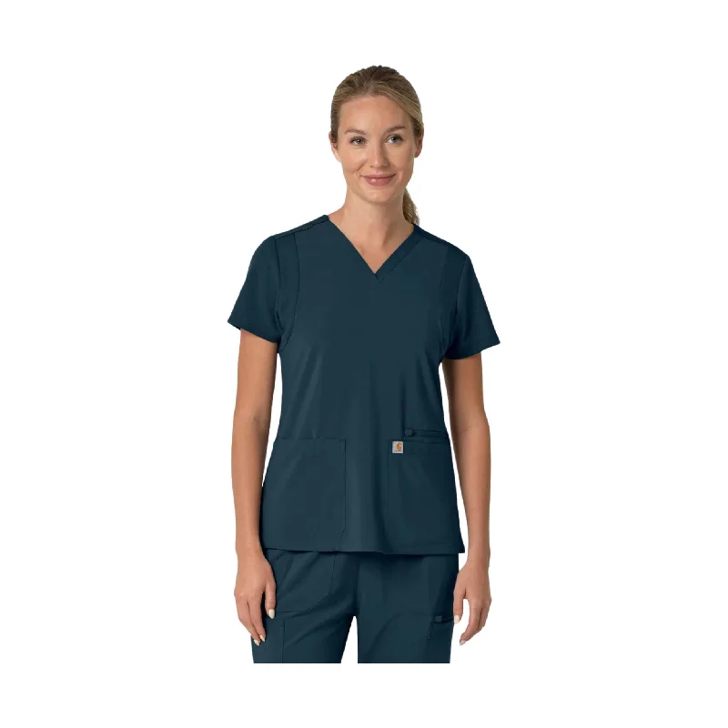 Carhartt Women's Force Cross Flex Panel V Neck Scrub Top - Navy