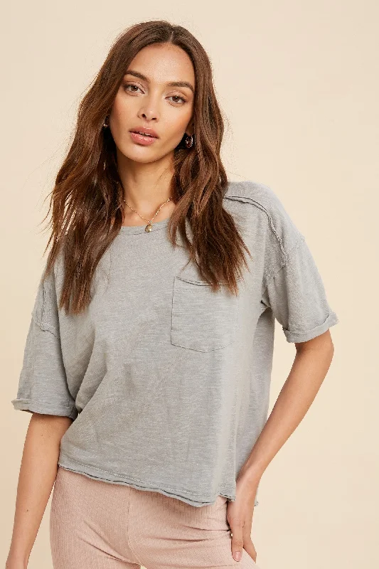 Chambray Garment Washed Short Sleeve Pocket Tee