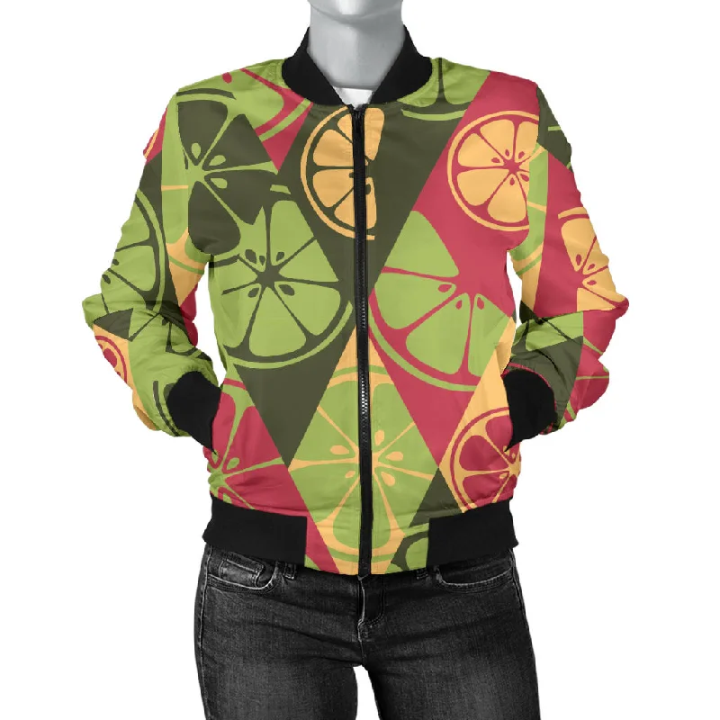 Cool Geometric Lime Pattern Women'S Bomber Jacket