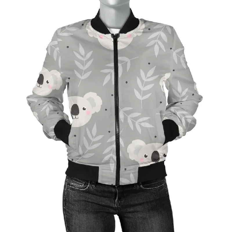 Cute Koala Leaves Pattern Women'S Bomber Jacket