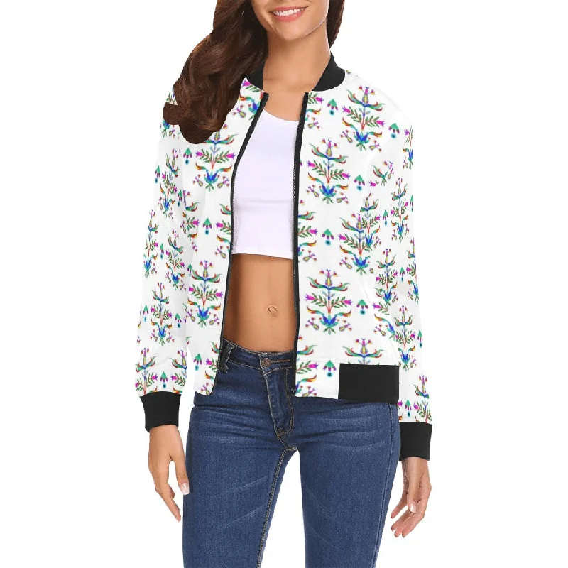 Dakota Damask White All Over Print Bomber Jacket for Women