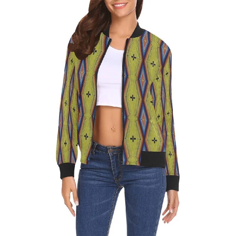 Diamond in the Bluff Yellow All Over Print Bomber Jacket for Women