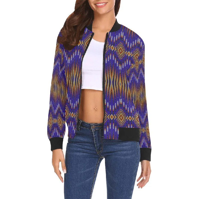 Fire Feather Blue All Over Print Bomber Jacket for Women