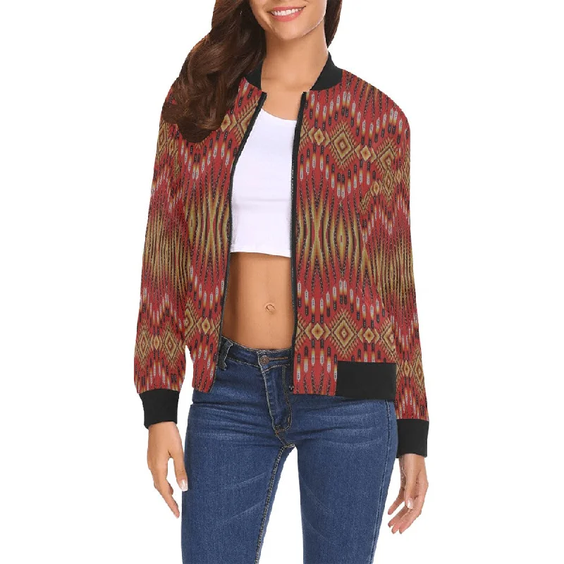 Fire Feather Red All Over Print Bomber Jacket for Women