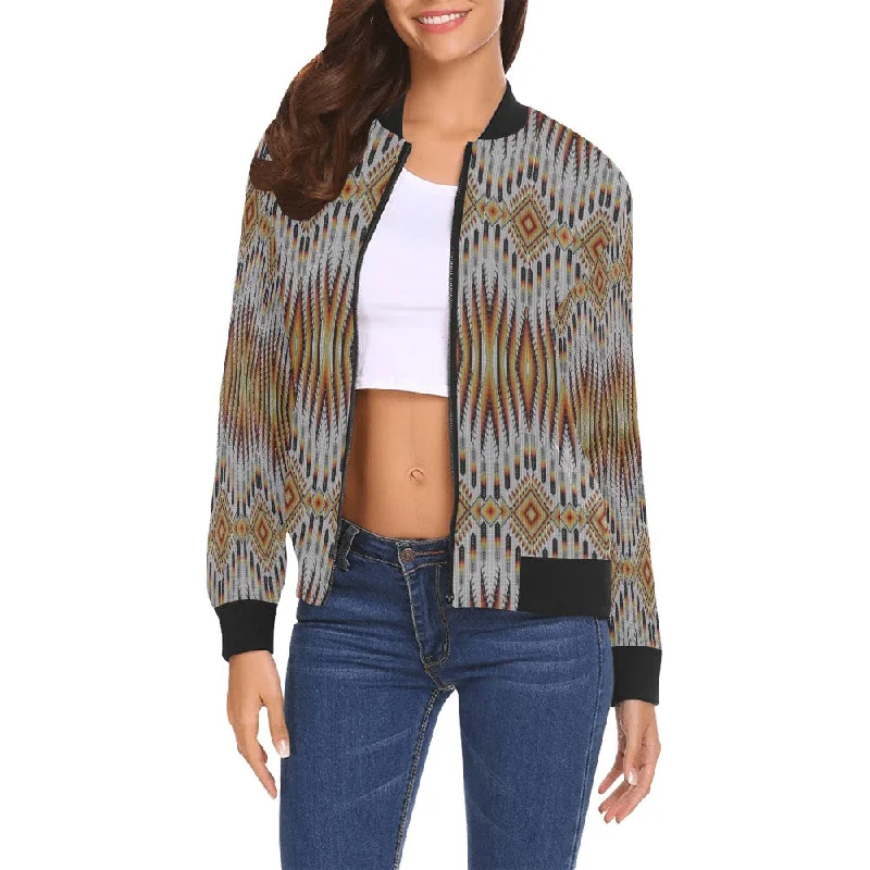 Fire Feather White All Over Print Bomber Jacket for Women