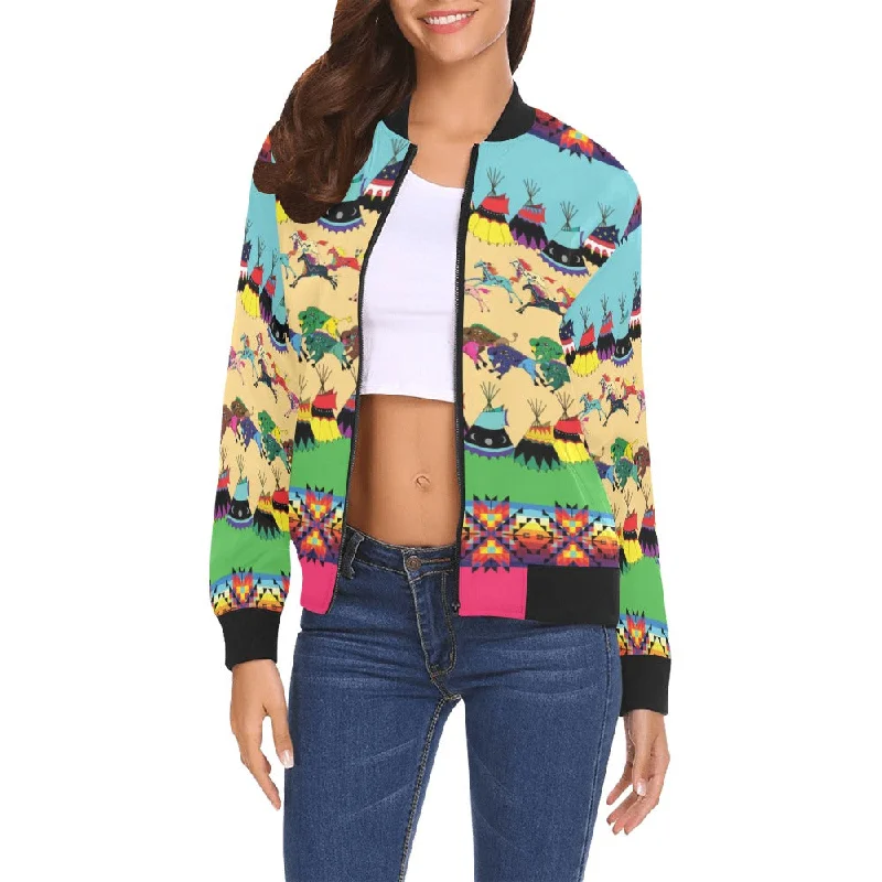 Horses and Buffalo Ledger Pink Bomber Jacket for Women