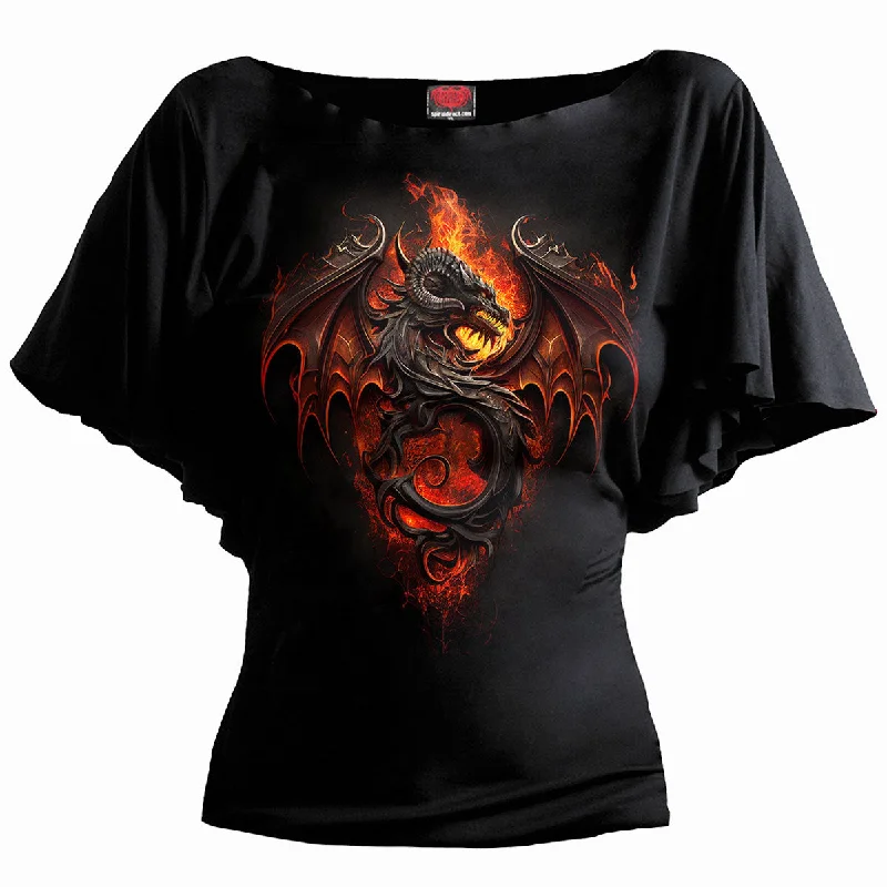 INFERNAL DUEL - Boat Neck Bat Sleeve Top Black