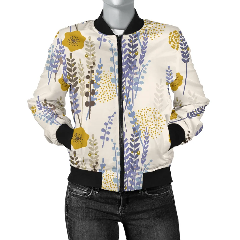 Lavender Modern Pattern Blackground Women'S Bomber Jacket