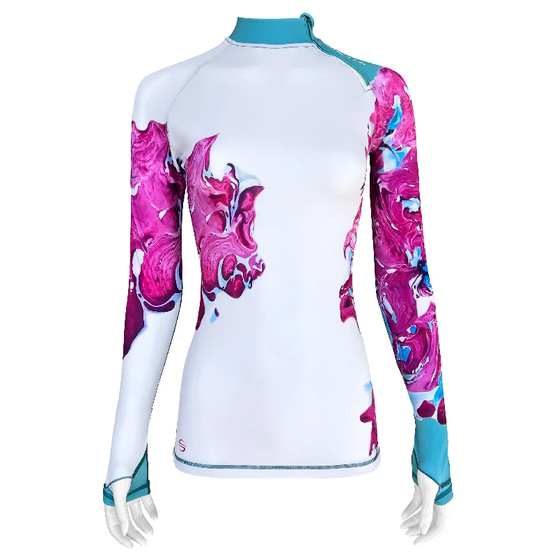 Long Sleeve Rash Guard for Women UPF 50+ | Art - Marble Dawn