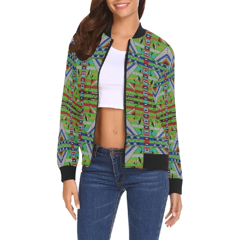 Medicine Blessing Lime Green All Over Print Bomber Jacket for Women