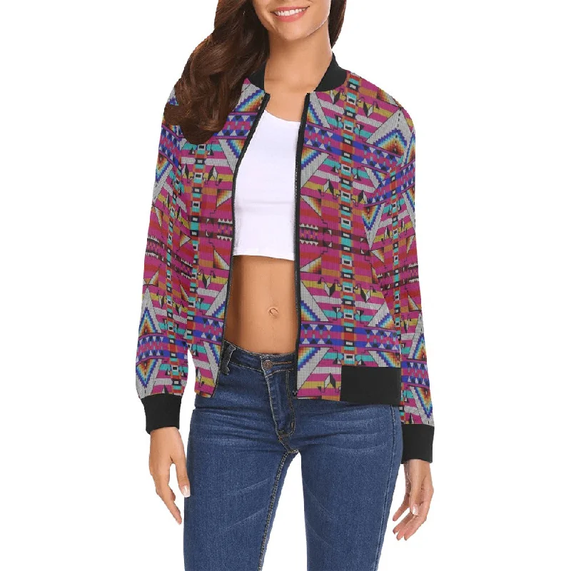 Medicine Blessing Pink All Over Print Bomber Jacket for Women