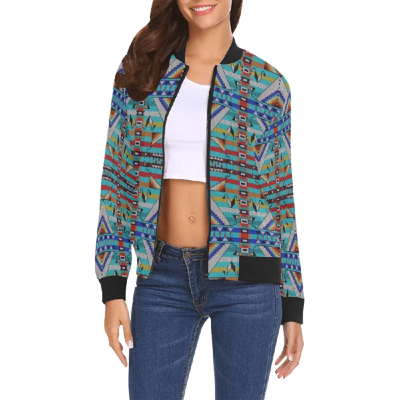 Medicine Blessing Turquoise All Over Print Bomber Jacket for Women