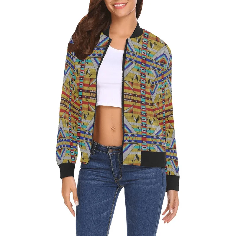 Medicine Blessing Yellow All Over Print Bomber Jacket for Women