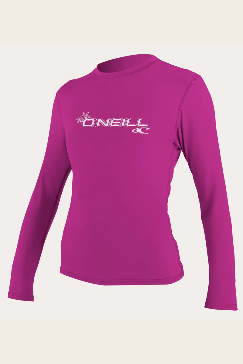 Oneill Womens Basic Skins L/S Rash UV 50+ Tee Fox Pink 4340