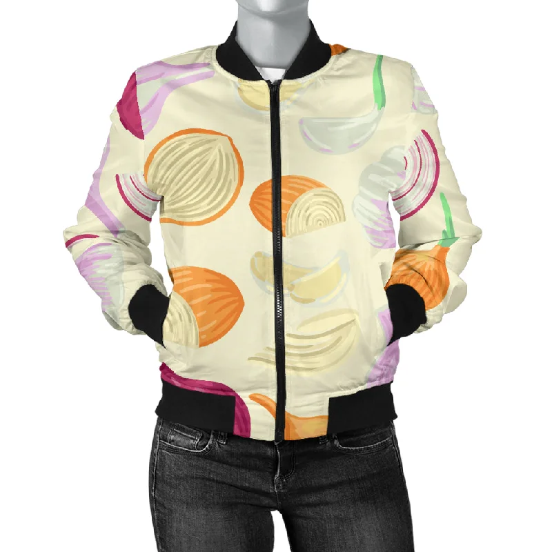 Onion Garlic White Red Pattern Women'S Bomber Jacket