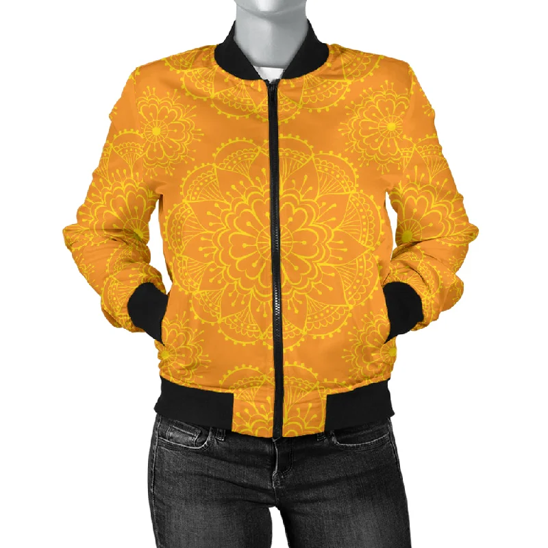 Orange Traditional Indian Elewomen'St Pattern Women'S Bomber Jacket