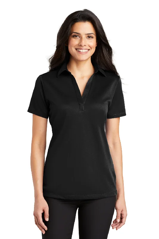 Port Authority Womens Silk Touch Performance Moisture Wicking Short Sleeve Polo Shirt - Black