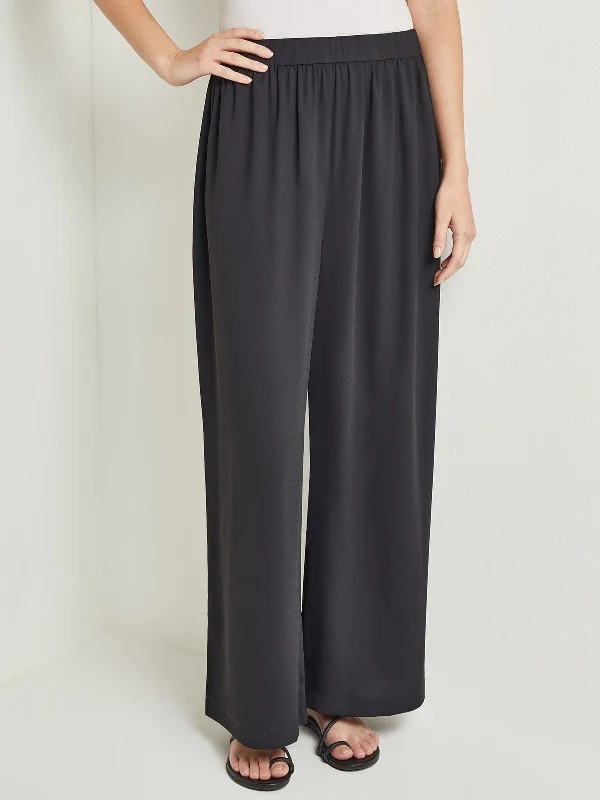 Pull-On Woven Wide-Leg Pants, Black