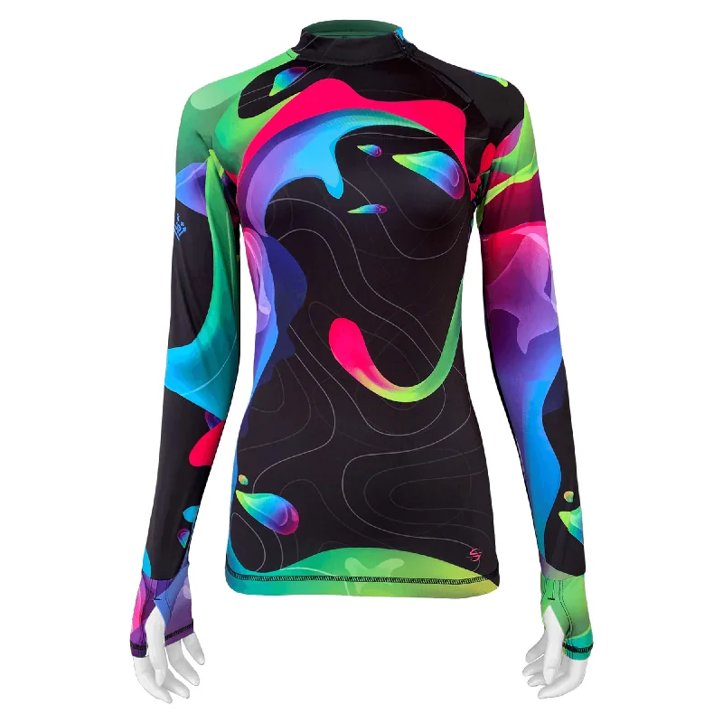 Long Sleeve Rash Guard for Women UPF 50+ | Rainbow Black