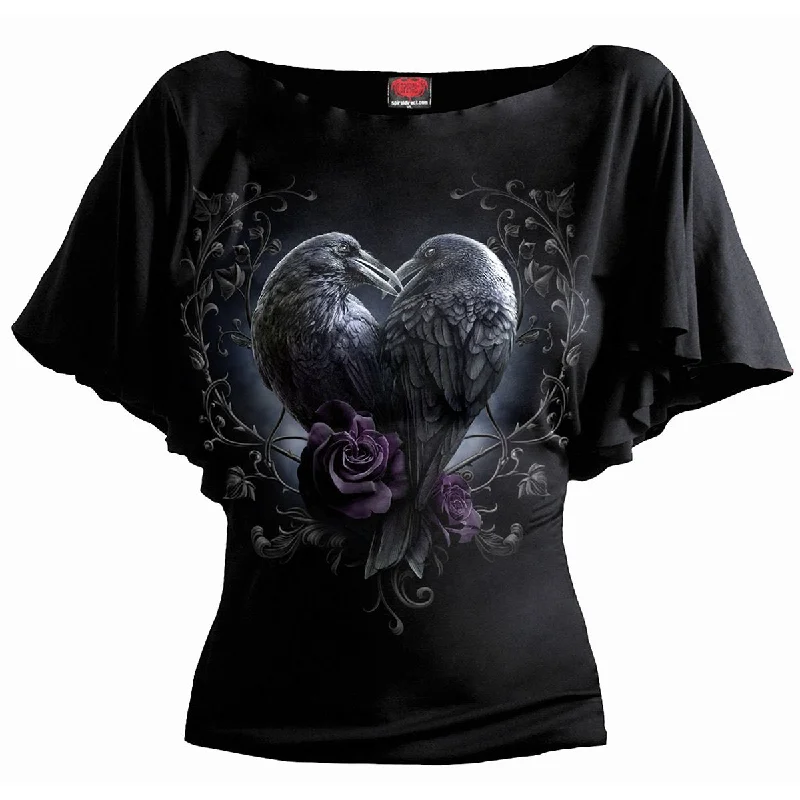 RAVEN HEART - Boat Neck Bat Sleeve Top Black