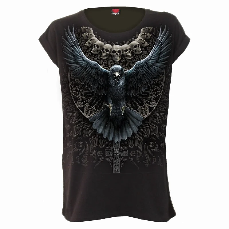 RAVEN SKULL - Turnup Sleeve Loosefit Tee