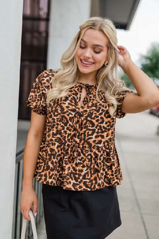 Running Wild Leopard Print Tie Front Blouse