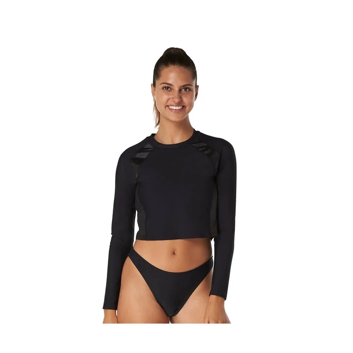 Speedo Women's Standard Uv Swim Shirt Long Sleeve Rashguard, Crop Sheen Black