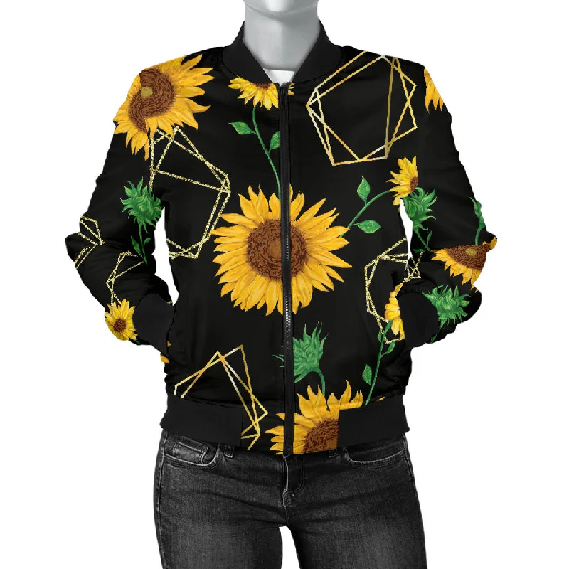 Sunflower Golden Polygonal Shapes Women'S Bomber Jacket