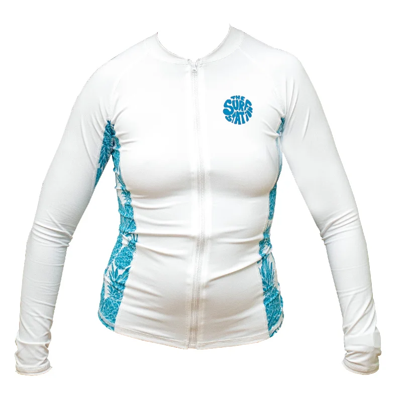 Surf Station Delmar Hippie Women's Zip-up L/S Rashguard - White