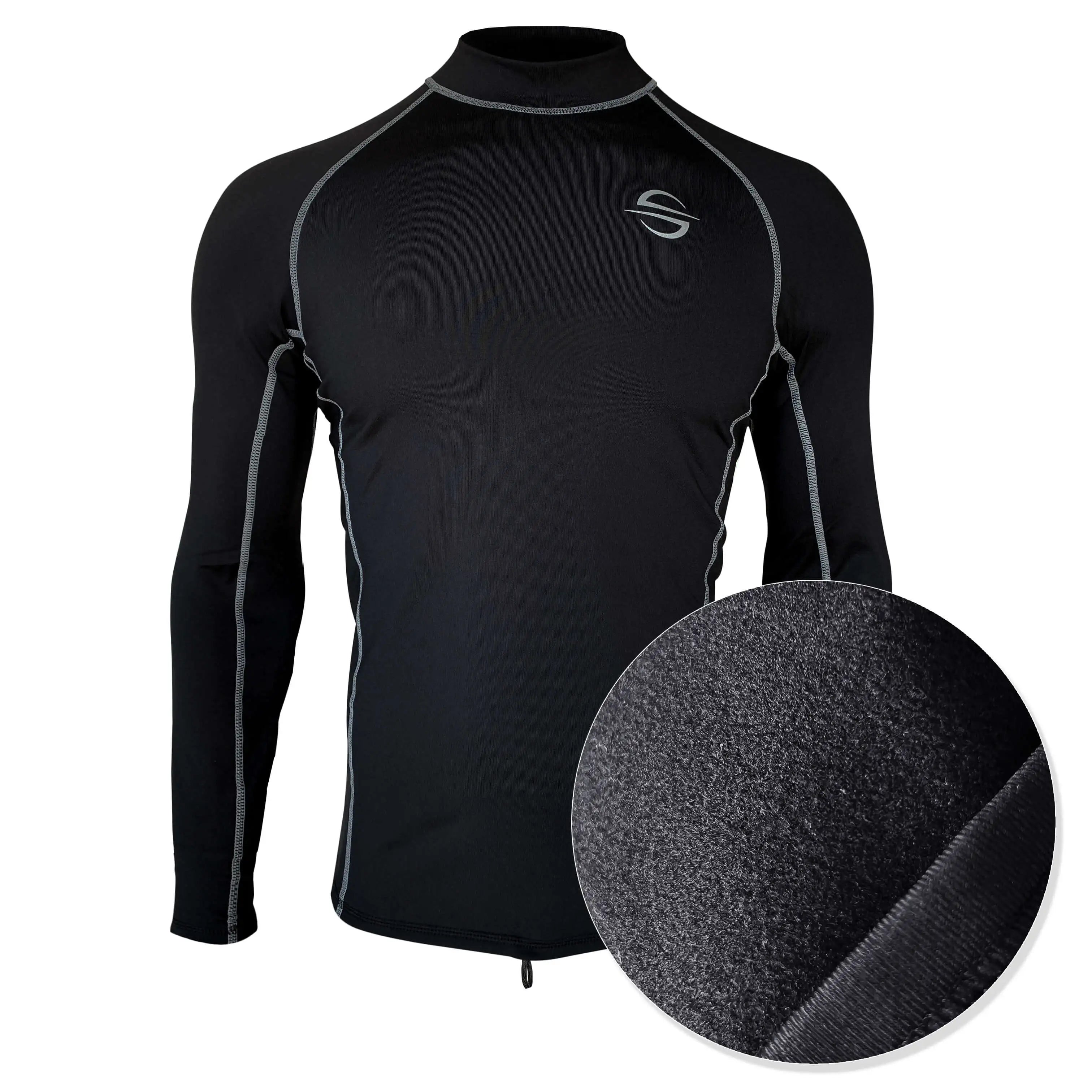 Long Sleeve Fleece Thermo Rash Guard Unisex UPF 50+ |  Black