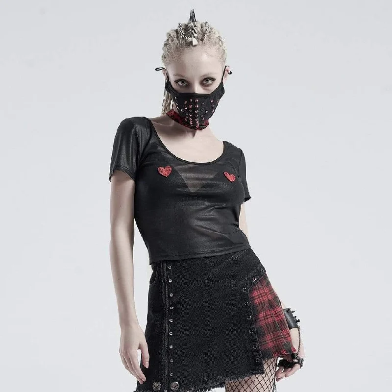 Women's Gothic Heart Sheer Mesh Crop Tops