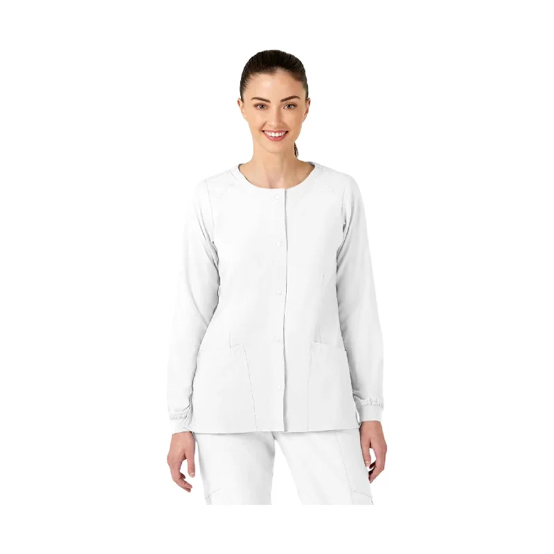 WonderWink Women's Crew Neck Warm Up Scrub Jacket - White