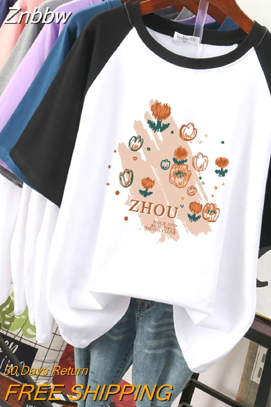 Znbbw 100% Cotton L-3XL T Shirt Plus Size Print Tshirt Short Sleeve Patchwork Women Top Summer Couple O Neck Oversize T Shirts