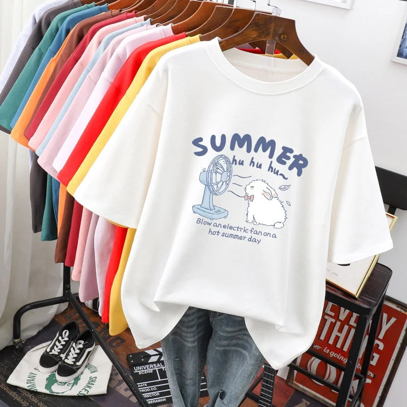 Znbbw 100% Cotton L-5XL T Shirt Plus Size Tshirt Short Sleeve Women Top Summer Cartoon Print Couple O Neck Oversized T Shirts