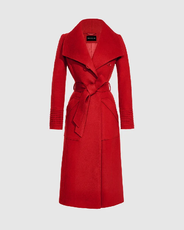 Baby Alpaca Long Wide Collar Wrap Coat