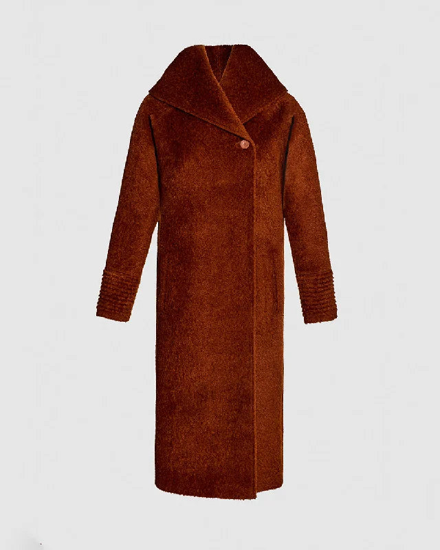 Bouclé Alpaca Long Hooded Coat