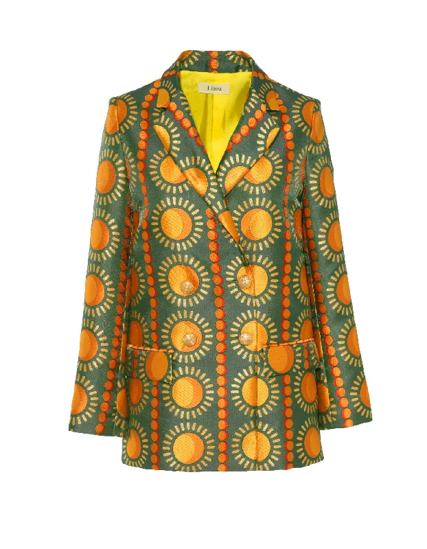 Freya Green Sun Print Silk Jacquard Single Breasted Jacket