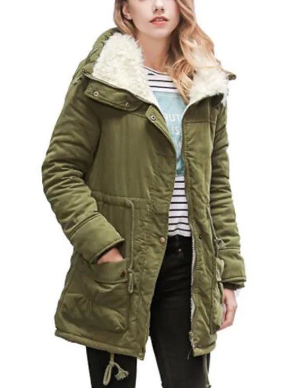 High Neck Solid Color Pockets Women Oversized Winter Warm Coat