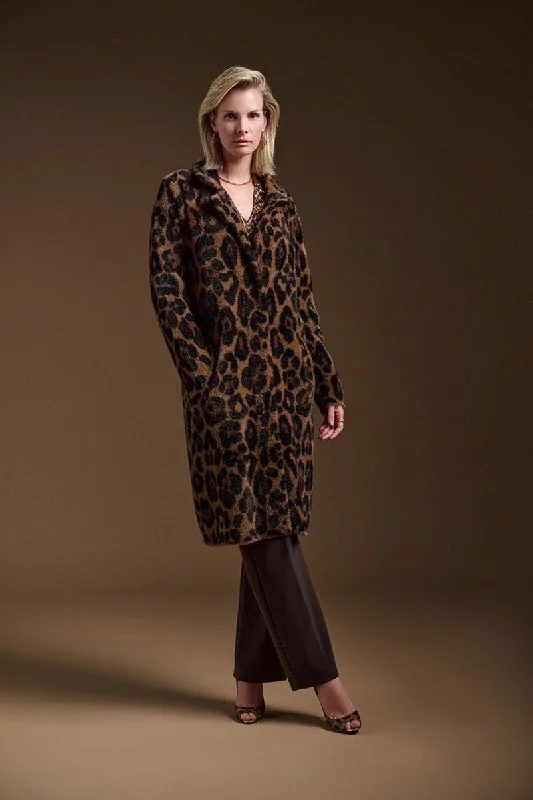 Jacquard Sweater Animal Print Coat in Beige/Black 244956 by Joseph Ribkoff