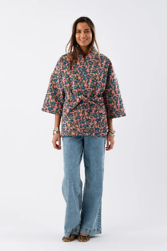 Lollys - Floral Kimono Jacket  - Pink Blue Floral