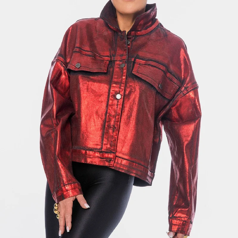 Streiff red foiled denim jacket