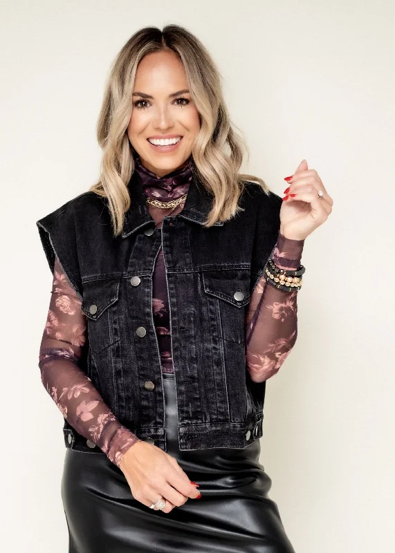 Make It Count Denim Vest-Black