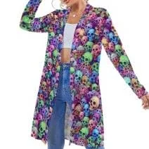 Women's Multi Colored Skulls Mid-Length Cardigan